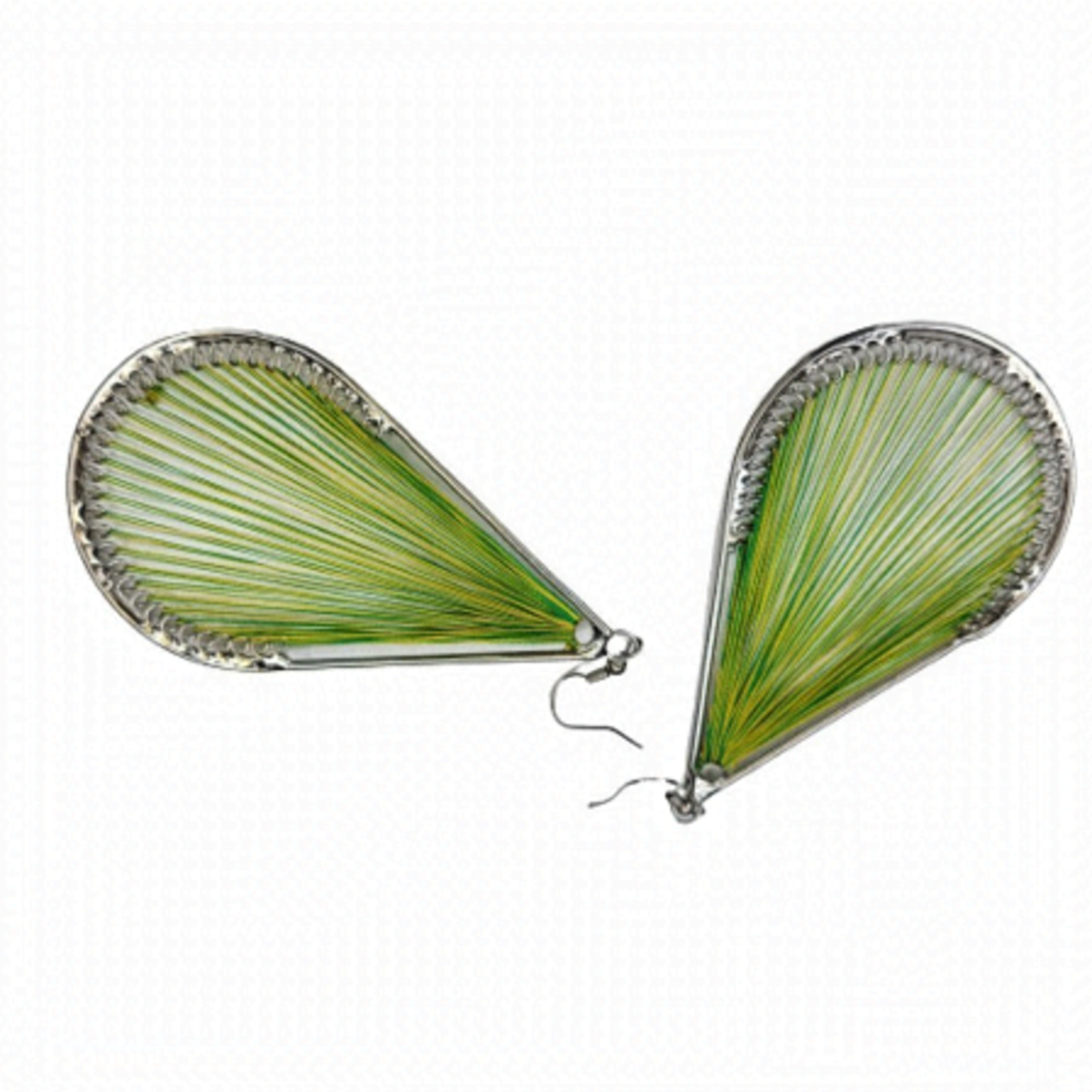 Tear Drop Bohemian Green Thread Earrings